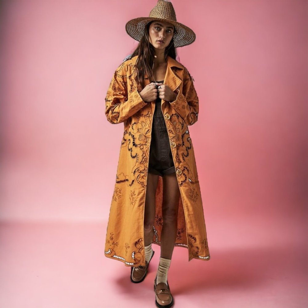 Free People Susanna Cutwork Longline Duster Jacket Sizes XS Festival Statement - Picture 14 of 14